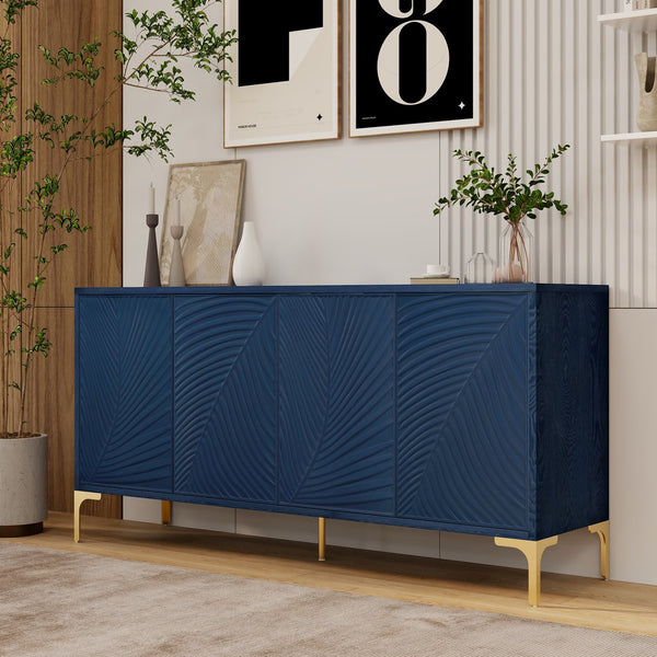 English Elm Modern 4-door Sideboard with Carved Surface, Adjustable Shelves, Spacious Storage for Entryway & Living Room W2696P280000