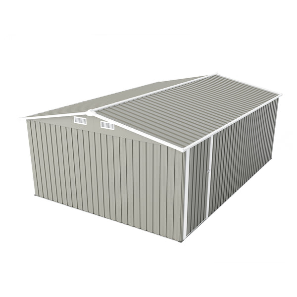 English Elm Campcraft Galvanized Steel Outdoor Storage Shed with Lockable Doors and Four Air Vents Light Gray W1598S00023