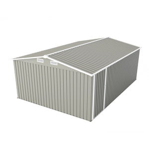 English Elm Campcraft Metal Storage Shed 10x14 Ft with Lockable Doors Vented Sloped Roof Backyard Light Gray W1598S00050