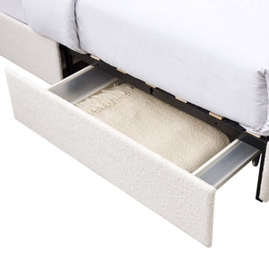 English Elm Liv Patented 2-Drawers Storage Bed Queen Ivory Boucle Upholstered Platform with Dust-Proof Drawers and Soft-Close Gliding System B083P156198