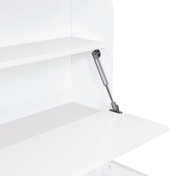 English Elm Twin LED Platform Bed with Trundle and Under-Storage Drawers, Flip-Up Headboard, USB Ports White N820S10008K