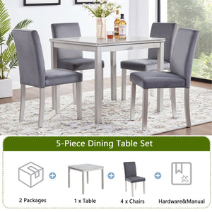 English Elm 5 Piece Wooden Dining Table Set - Elegant Square Table & 4 Upholstered Chairs With Crystal Accents W1998S00068