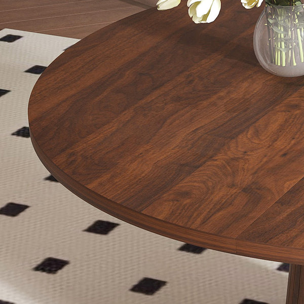 English Elm 47 Inch Round Marble Veneer Mdf Dining Table Seats Four with Slim Wood Strip Base Walnut W2700P404637