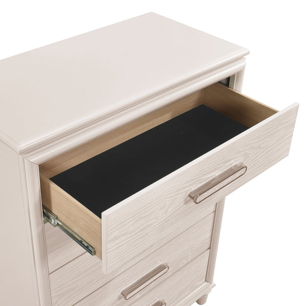 English Elm Modern Glam Five Drawer Chest with Embossed Fronts and Chrome Pulls for Bedroom B011P424783