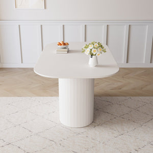 English Elm 63 Elegant MDF Dining Table with Carved Round Legs, Stain‑Resistant Surface, Seats 4‑8, Modern Appeal Cream W2189S00650