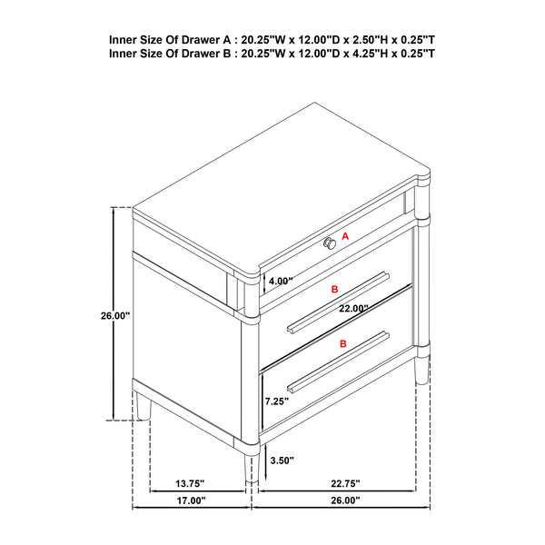 English Elm 3-drawer Nightstand Rubberwood Build Felt Lined Top Dovetail Joints Bedside White B016P460570