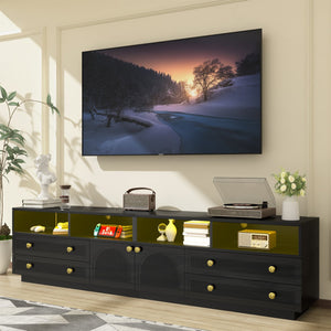 English Elm Tv Stand with Rgb Led Lighting High Gloss Entertainment Center for Large Living Rooms Black T3773P416493