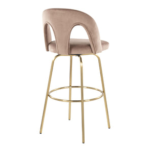 English Elm Fixed-height Swivel Barstools with Gold Footrest Black Frame White Upholstery Set Taupe B202S01883