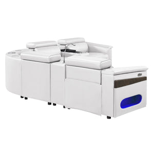 English Elm Nova Tech Sectional with Led Bar Bluetooth Speakers Power Recliners and Freezer Console White B009S02171