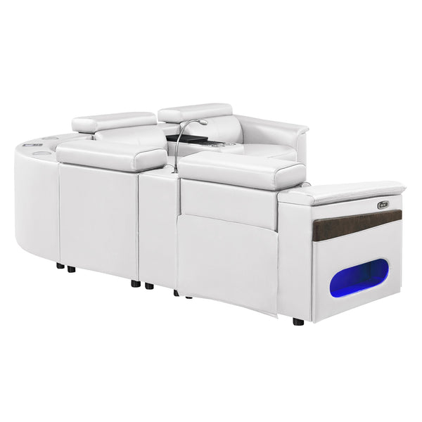 English Elm Nova Tech Sectional with Led Bar Bluetooth Speakers Power Recliners and Freezer Console White B009S02171