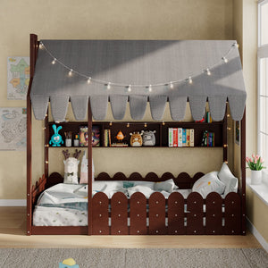 English Elm {slats Are Not Included} Twin Montessori House Floor Bed Kids Tent Lights Shelves Pinewood Frame Espresso N708P407962P