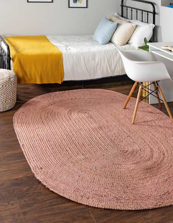 Unique Loom Braided Jute Dhaka Hand Braided Solid Rug Light Pink,  5' 1" x 8' 0"