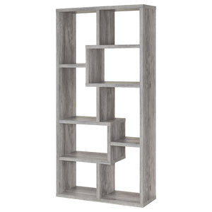 English Elm Geometric Bookcase with 7 Open Shelves for Home Decor, Modern Sturdy Engineered Wood Accent Tower Driftwood,Grey 71.88 L x 14.14 W x 8.87 H B011P305076