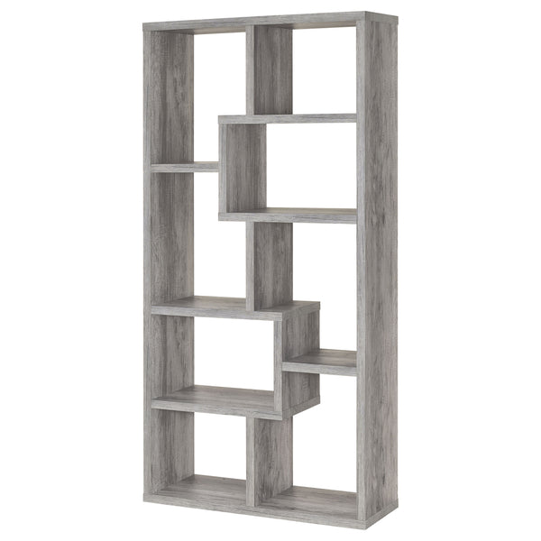 English Elm Geometric Bookcase with 7 Open Shelves for Home Decor, Modern Sturdy Engineered Wood Accent Tower Driftwood,Grey 71.88 L x 14.14 W x 8.87 H B011P305076
