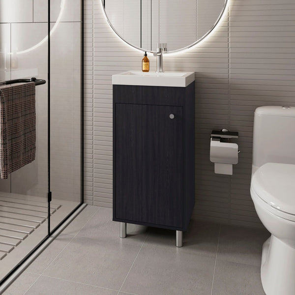 English Elm Wengue Bathroom Vanity With Storage Shelves - Modern, Compact Design For Stylish Organization B062P355661-GIGA