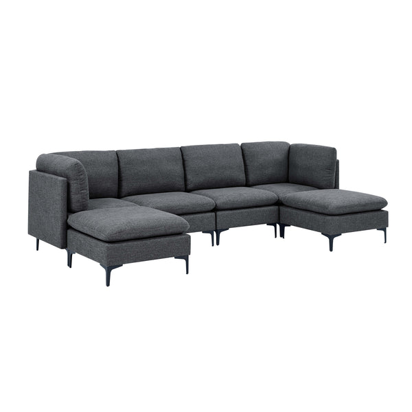 English Elm Linen Upholstered Modular Sectional Sofa with Tall Black Metal Legs for Open Living Dark Gray B2748S00113