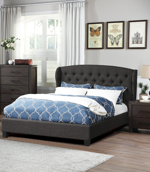 English Elm Modern Wingback Platform Bed Tufted Upholstered Headboard Charcoal Eastern King Frame B011P421732