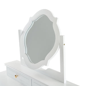 English Elm Compact Floral Makeup Vanity Table with Swivel Flower Mirror, 5 Drawers & PU Stool — Space-Saving Beauty Station N844P288535A