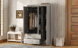 English Elm 3-door Wardrobe with Full Length Mirror Lockable Drawer and Bedroom Shelf Storage Gray LP006601AAE
