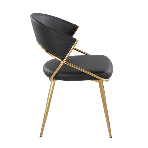 English Elm Jie Glam Set of 2 Dining Chairs Gold Sculptural Frame Black Faux Leather B202P223583