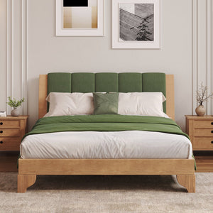 English Elm Christopher Knight Home® - Premium Pine Wood Queen Bed Frame With Upholstered Headboard - Mid-Century Modern Style & Durability N770P345991N_N770P345992N