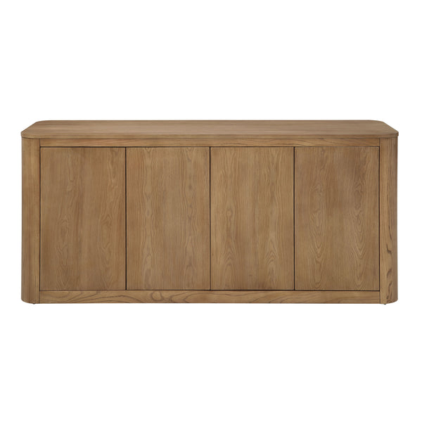 English Elm Zoey Oak Server Cabinet with 4 Doors & 2 Shelves, Contemporary MDF Oak Veneer Storage, 100lb Limit B2726P402574