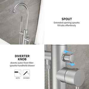 English Elm Freestanding Bathtub Faucet Floor Mount Matte Black Single Handle with Hand Shower High Flow Design Brushed Nickel T3177P277529