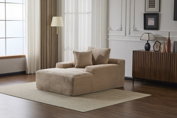 English Elm Oversized Chaise Lounge Chair Cozy Cloud Corduroy Plush Sleeper Daybed with Throw Pillows, Wide Armrest and No Assembly Beige W3723P345158