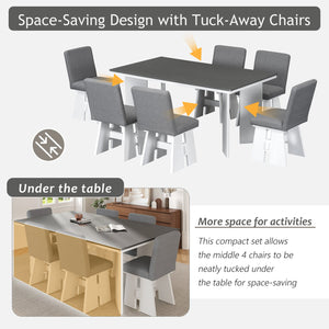 English Elm Topmax Contemporary Six Seat Rubberwood Dining Set with Linen Upholstered Chairs SP000077AAE