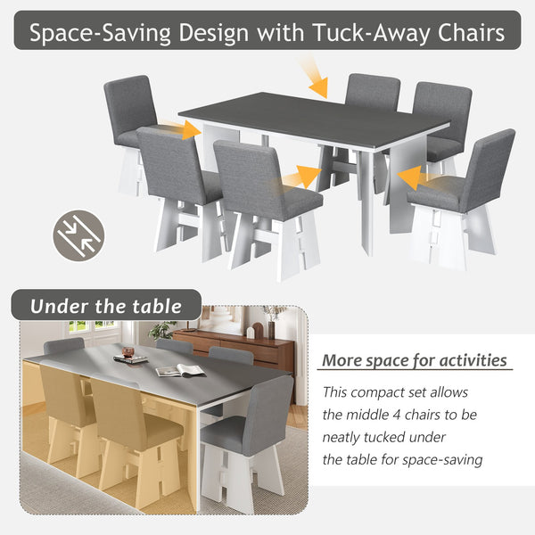 English Elm Topmax Contemporary Six Seat Rubberwood Dining Set with Linen Upholstered Chairs SP000077AAE