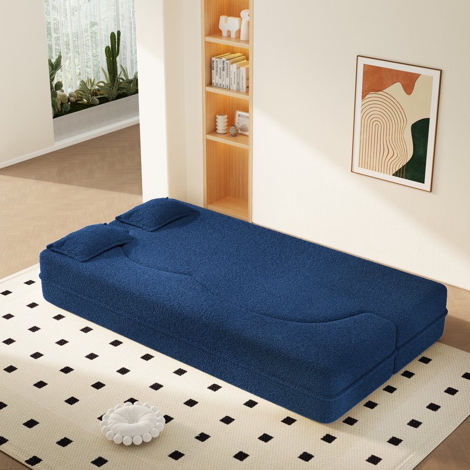 English Elm Modern Corduroy Floor Sofa Foldable Twin Sleeper Foam Filled for Dorms and Playrooms Blue W1885P446603