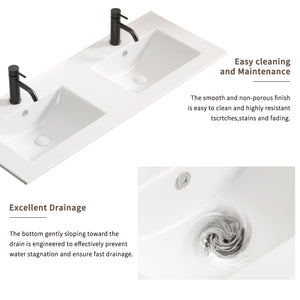 English Elm Ceramic Porcelain Countertop Basin Thin Edge Single Bowl Vanity Sink for Modern Bathrooms W3402P402910