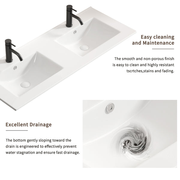 English Elm Ceramic Porcelain Countertop Basin Thin Edge Single Bowl Vanity Sink for Modern Bathrooms W3402P402910