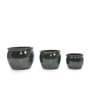 English Elm 3 Pieces Ceramic Flowerpot Set - Elegant Antique Blue-Green Planters For Home, Garden & Patio Decor W3273P321543