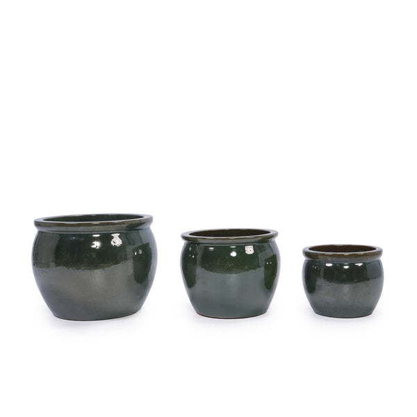 English Elm 3 Pieces Ceramic Flowerpot Set - Elegant Antique Blue-Green Planters For Home, Garden & Patio Decor W3273P321543