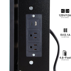 English Elm 29.2" Compact Bedside Vanity Set With Led Mirror, Power Station, Cushioned Stool, And Hair Dryer Bracket W3258P288458