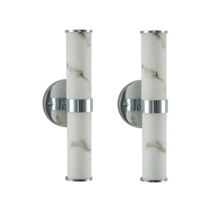 English Elm Resin Imitation Marble Texture Wall Light Set of 2 with Sleek Iron Frame, Minimalist Ambient Sconces for Hallways Bedrooms Bathrooms Chrome W1340P189552