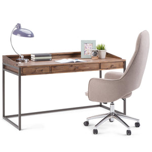 English Elm Ralston Desk - Handcrafted Rustic Natural Aged Brown Acacia Wood & Metal Frame For Home Office Use B136P159560-GIGA