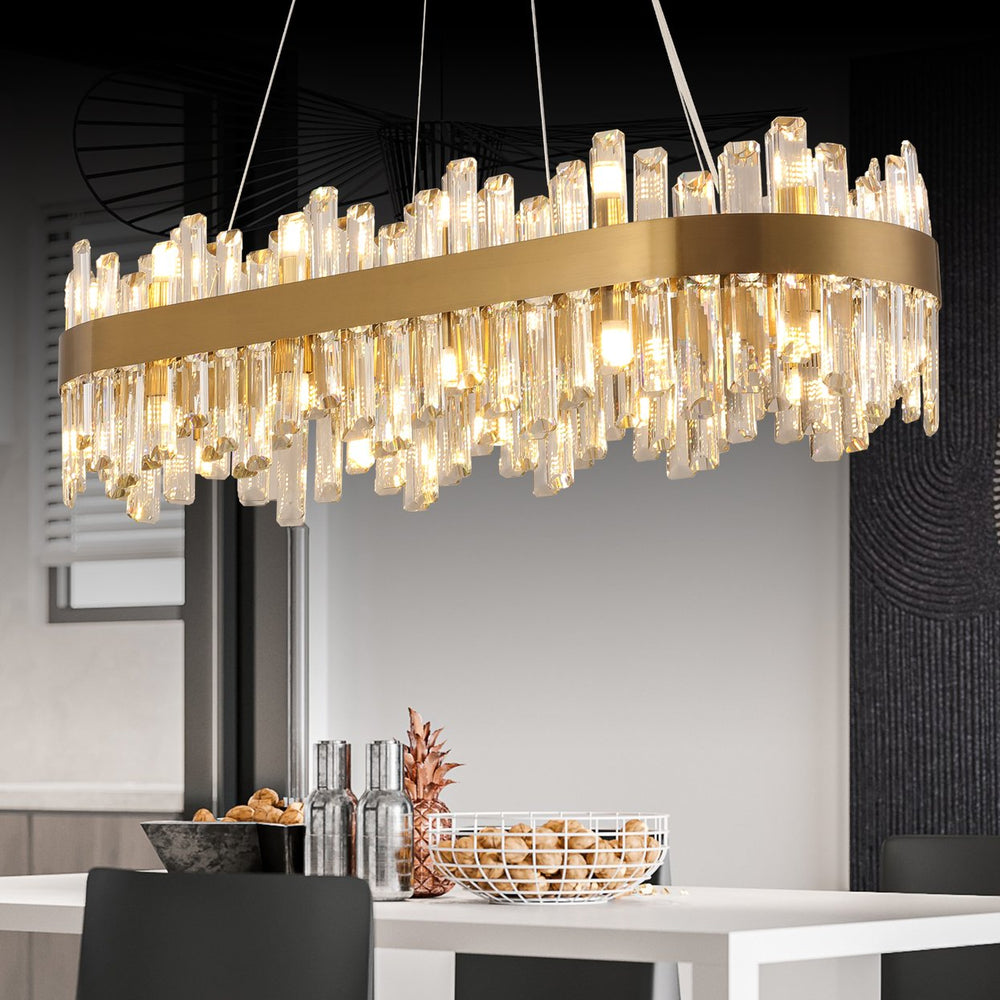 English Elm 36-Inch Modern Luxury Gold Crystal Chandelier with 24 Lights, Adjustable Height, Brass Frame, Elegant Centerpiece W2869P218651