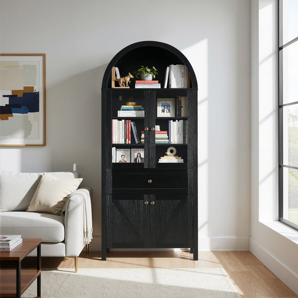 English Elm Dome Top Apothecary Cabinet Antique Inspired Tall Storage with Arched Silhouette Black W1785S00002
