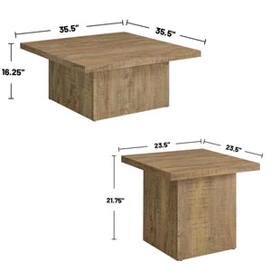 English Elm Square Engineered Wood Cocktail Table Matte Black Pedestal Base Modern Living Room B016P469815