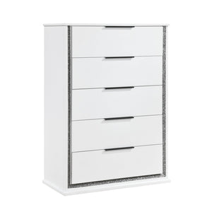 English Elm Contemporary Glam White Vertical Dresser with Led Lighting and Silver Trim for Bedroom B011P458601