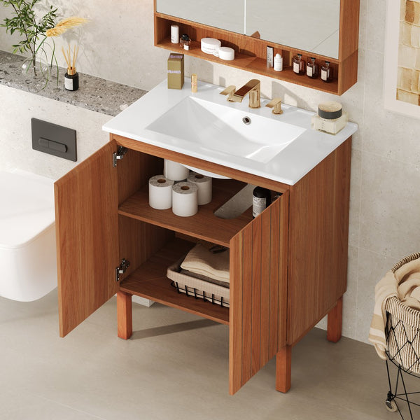 English Elm Christopher Knight Home® - 30" Modern Bathroom Vanity with Ceramic Sink, Natural Wood Grain, 45° Handle, Soft-Close, Ample Storage N817P245325N