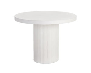 Sunpan Nicolette Dining Table – Contemporary Round Design with Unique Concrete Finish for Indoor and Outdoor Use White