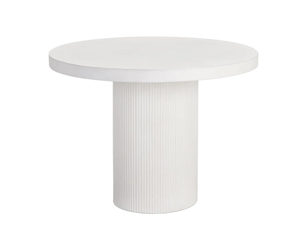 Sunpan Nicolette Dining Table – Contemporary Round Design with Unique Concrete Finish for Indoor and Outdoor Use White