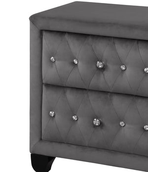 English Elm Sophia Velvet Upholstered Crystal Tufted 2-Drawer Nightstand in Gray — Glam Storage, Plush Wood Craftsmanship 733569388264
