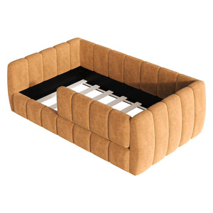 English Elm Upholstered Velvet Toddler Daybed with Removable Guardrails and Solid Slat Support Orange N899P452426C