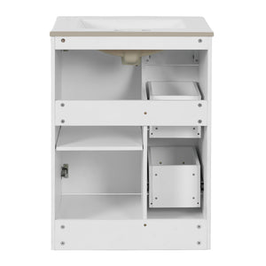 English Elm 24" Modern Bathroom Vanity with Under-Mount Sink, Vertical Stripe Design, 2 Drawers & Soft-Close Cabinet White N710P288936K