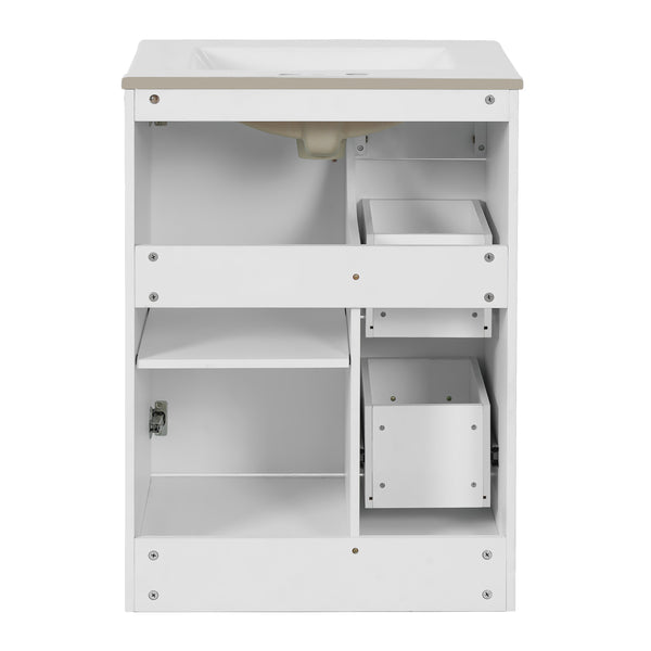 English Elm 24" Modern Bathroom Vanity with Under-Mount Sink, Vertical Stripe Design, 2 Drawers & Soft-Close Cabinet White N710P288936K