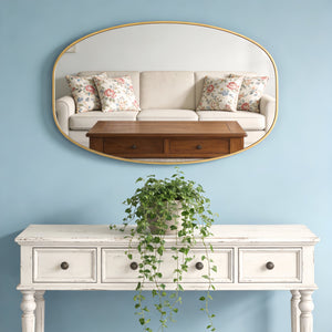 English Elm 24x36 Matte Metal Framed Oval Wall Mirror with Hd Glass for Bath or Entryway Gold W2203P474695